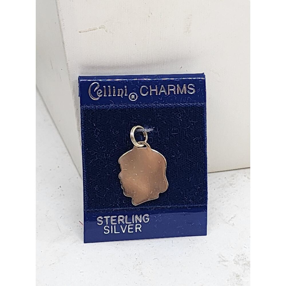 Vintage Charm Sterling Silver 925 Silhouette Head Pendant Engravable NOS on Card